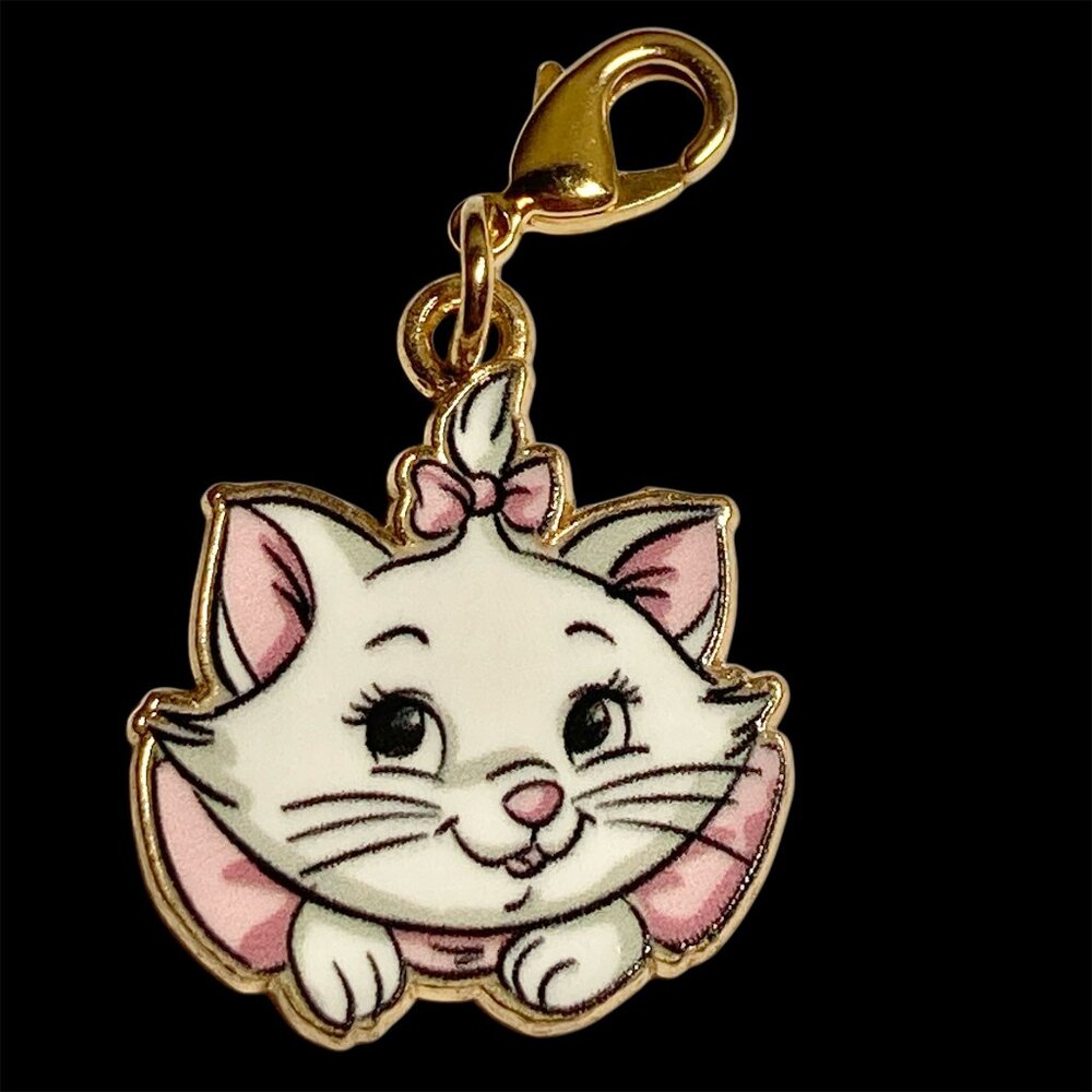 Vtg Disney Marie Aristocats Cat Clip On Charm Zipper Pull Purse Bag Pink Bow - Picture 2 of 11
